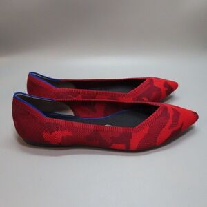ROTHY'S Red Camo Knit Point Toe Slip On Ballet Flat Shoes Size‎ 8 ~ RARE 🔥❤️